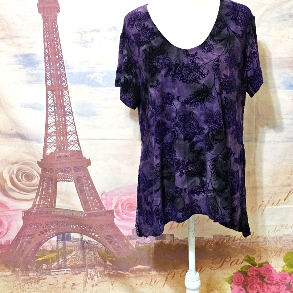 Sienna Grace Purple Floral Women's Top Sz 1X